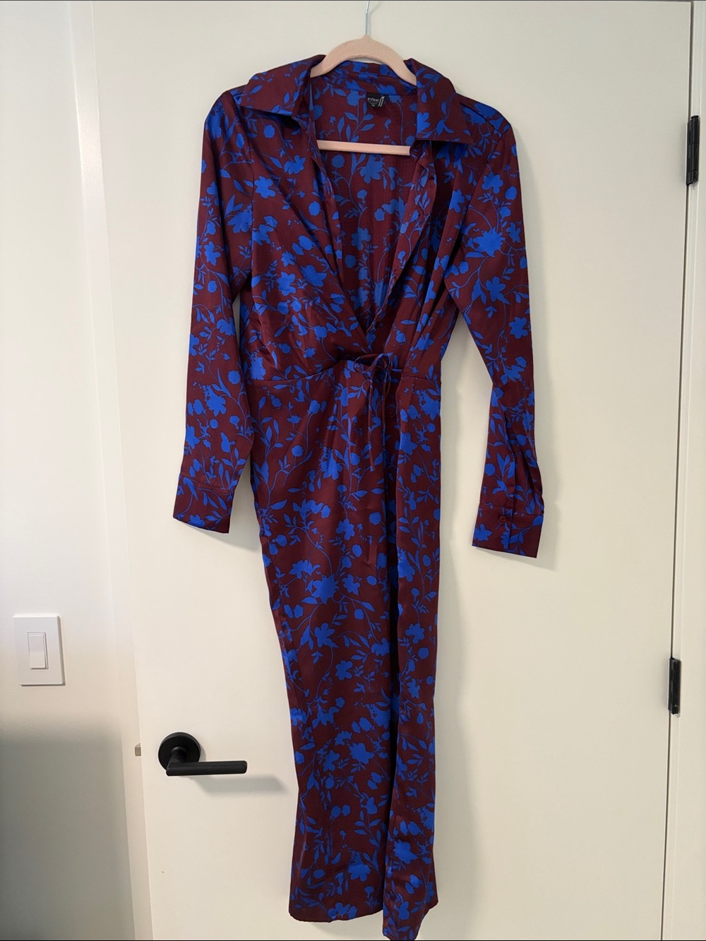 Blue Floral Print Side Wrap Dress